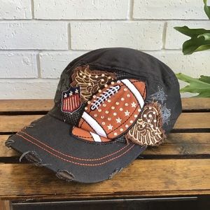 Leader Black Distressed Bling Football Baseball Hat